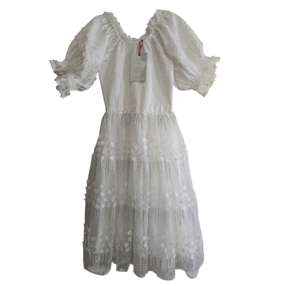 NWT Jessakae Dreaming Of You White Tulle Flora Applique Midi Dress Small Bridal - Picture 3 of 9